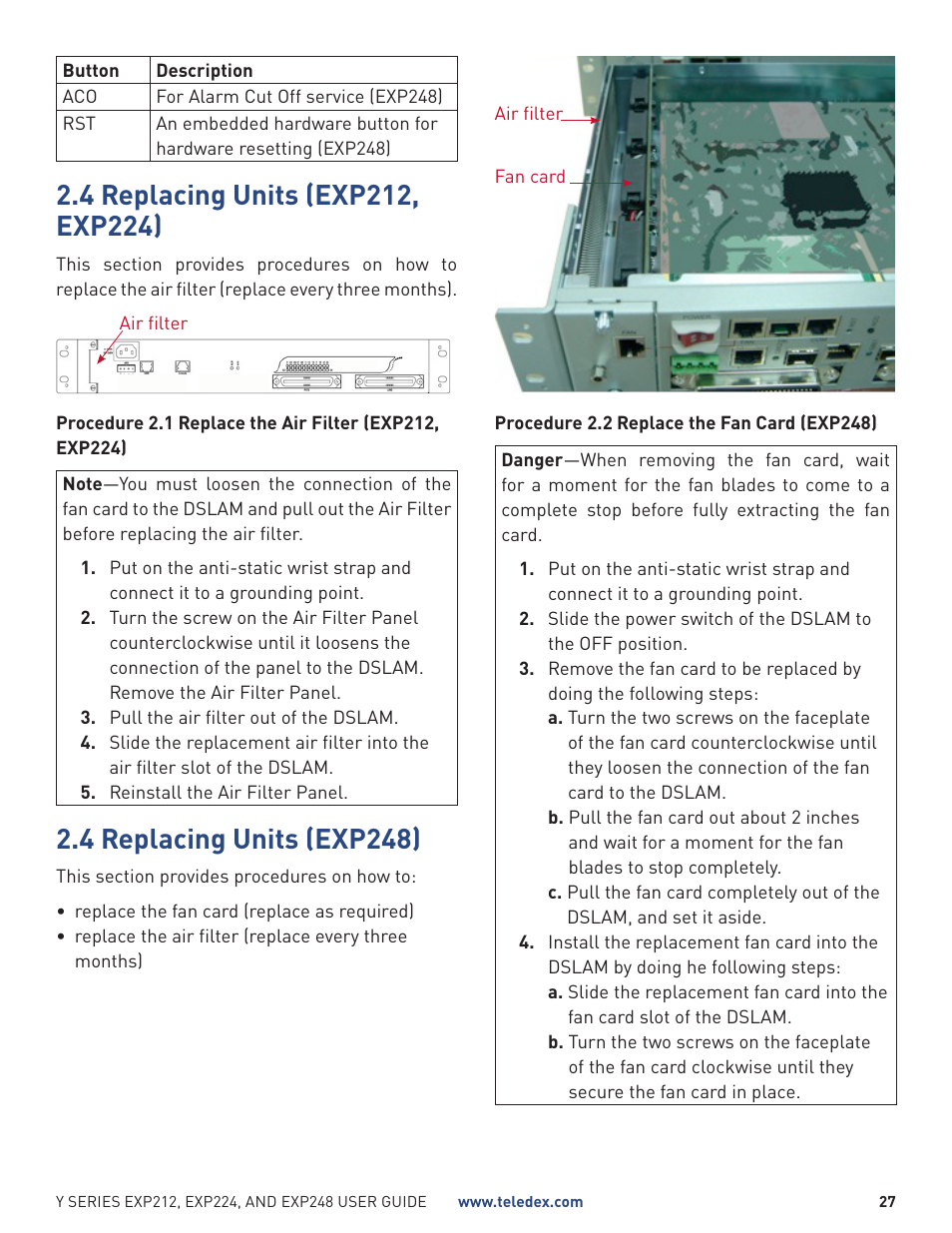 4 replacing units (exp248) | Teledex Y Series User Manual | Page 27 / 32