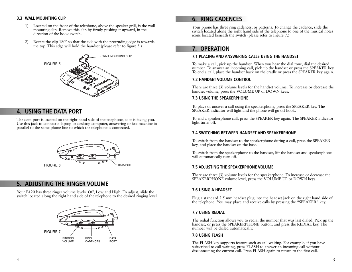 Using the data port, Adjusting the ringer volume, Ring cadences | Operation | Teledex B-Series User Manual | Page 12 / 84