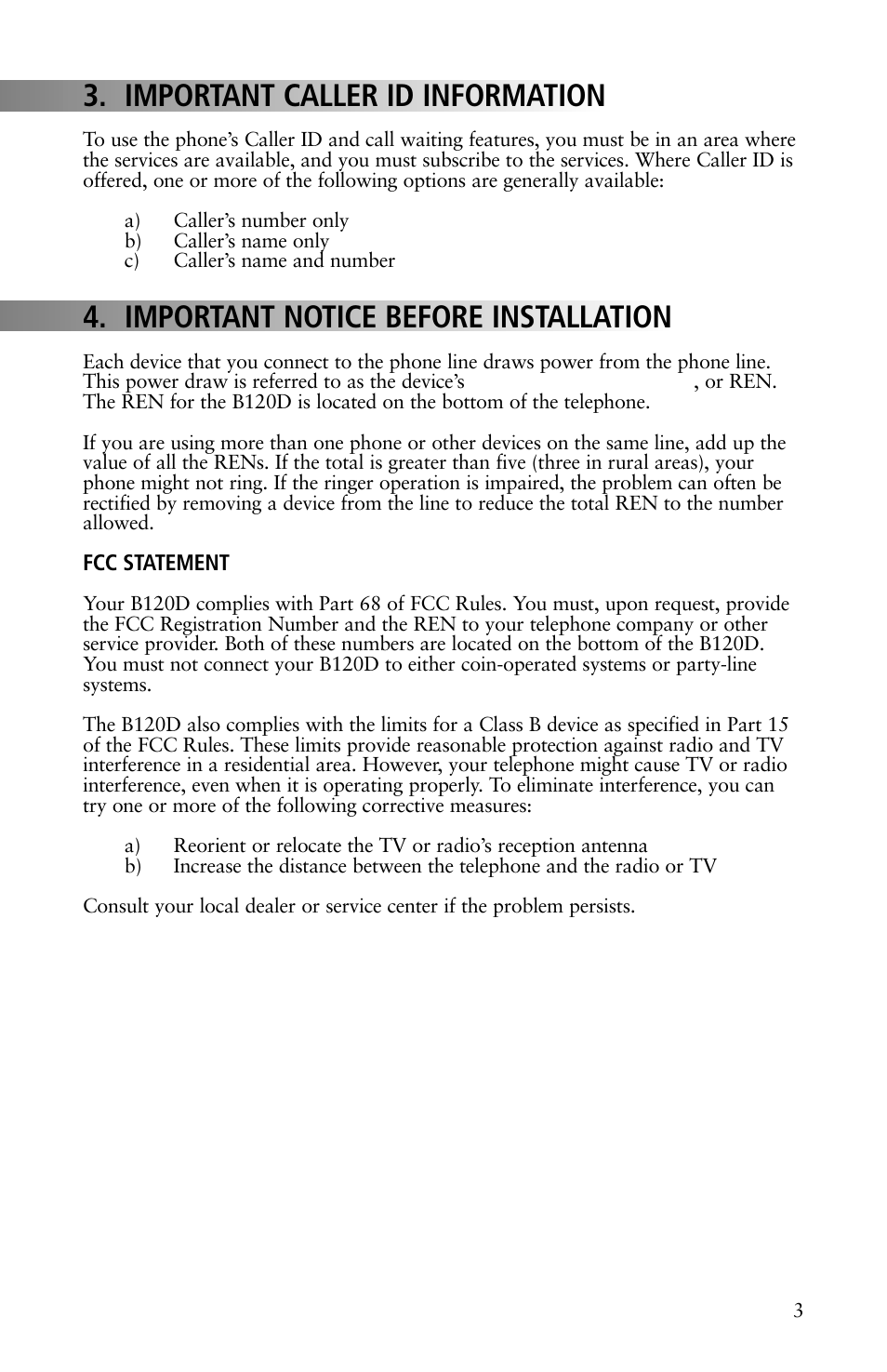 Important caller id information, Important notice before installation | Teledex B-Series User Manual | Page 17 / 84