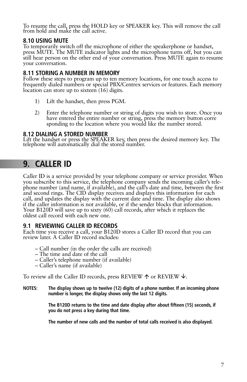 Caller id | Teledex B-Series User Manual | Page 21 / 84
