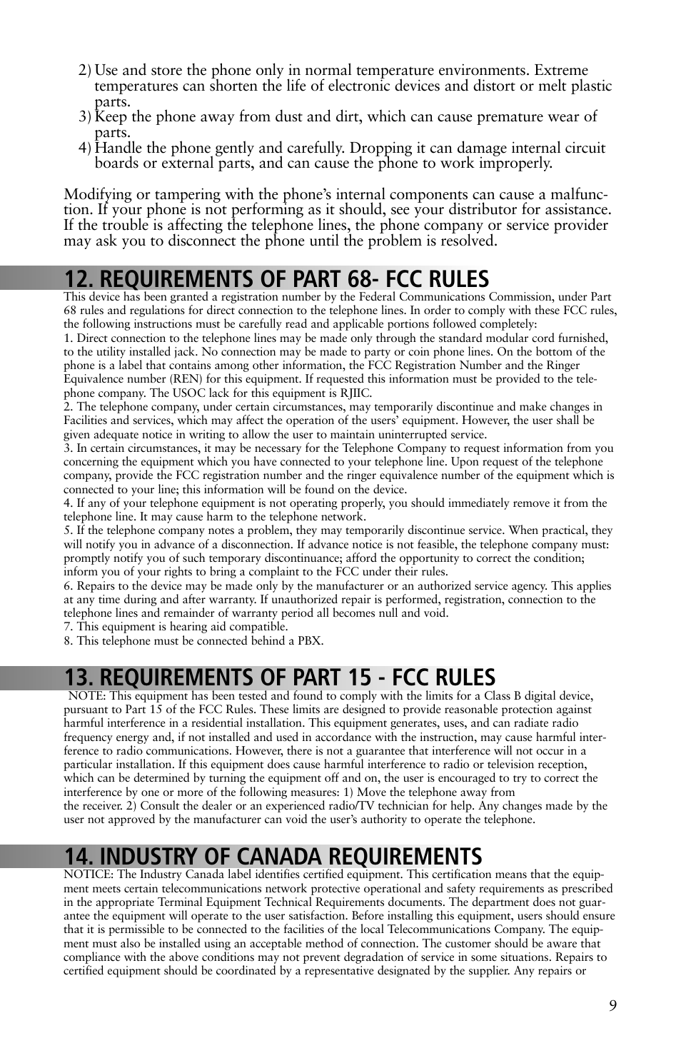 Requirements of part 68- fcc rules, Requirements of part 15 - fcc rules, Industry of canada requirements | Teledex B-Series User Manual | Page 23 / 84