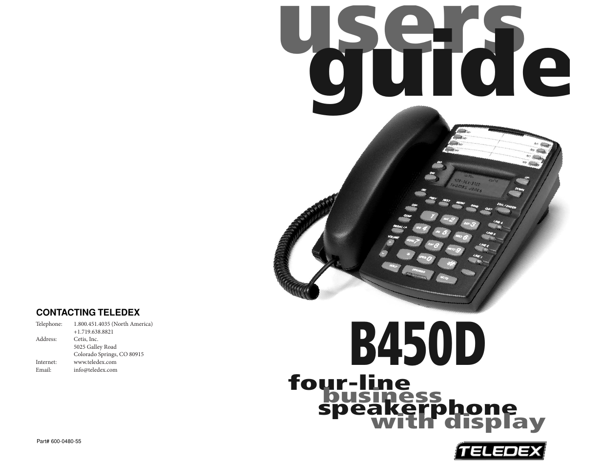Users guide, B450d, Four-line | Business speakerphone with display | Teledex B-Series User Manual | Page 70 / 84
