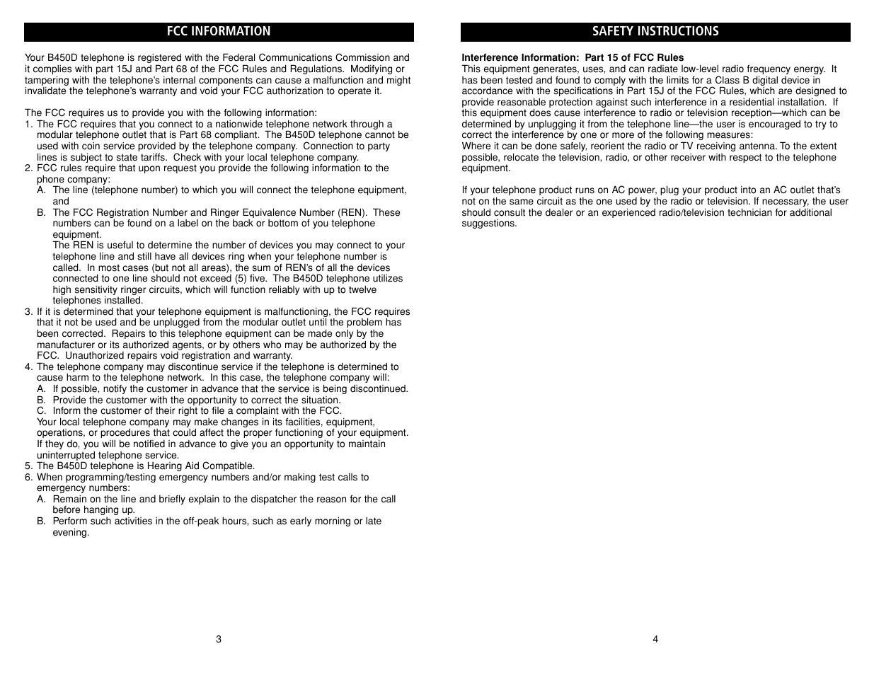 Safety instructions, Fcc information | Teledex B-Series User Manual | Page 72 / 84