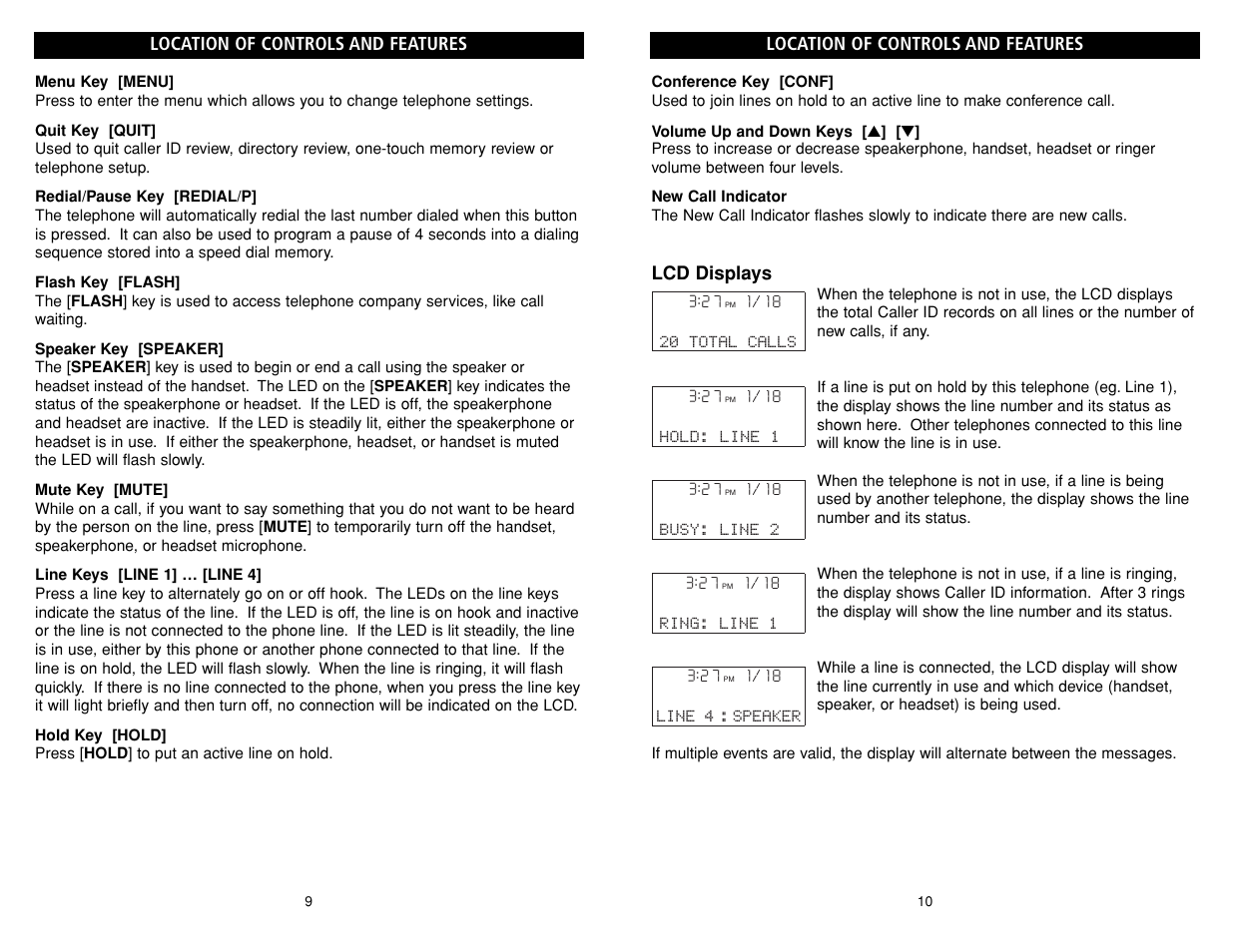 Lcd displays, Location of controls and features | Teledex B-Series User Manual | Page 75 / 84