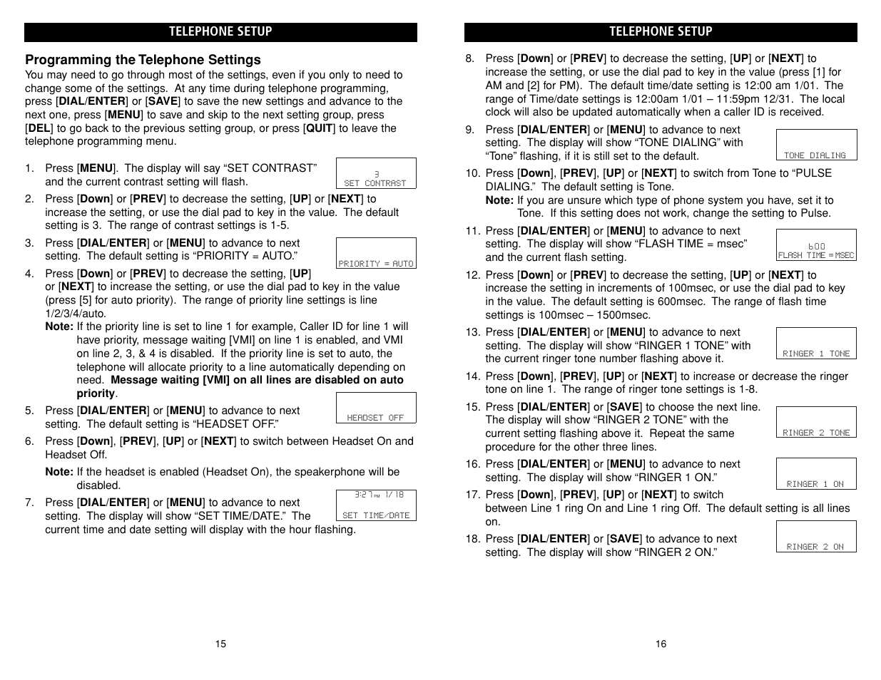 Programming the telephone settings, Telephone setup | Teledex B-Series User Manual | Page 78 / 84