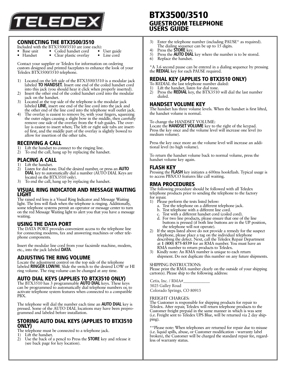 Teledex BTX Series User Manual | 19 pages