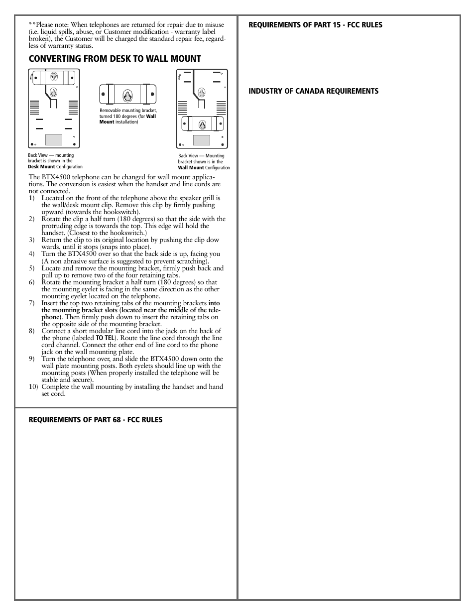 Converting from desk to wall mount | Teledex BTX Series User Manual | Page 4 / 19