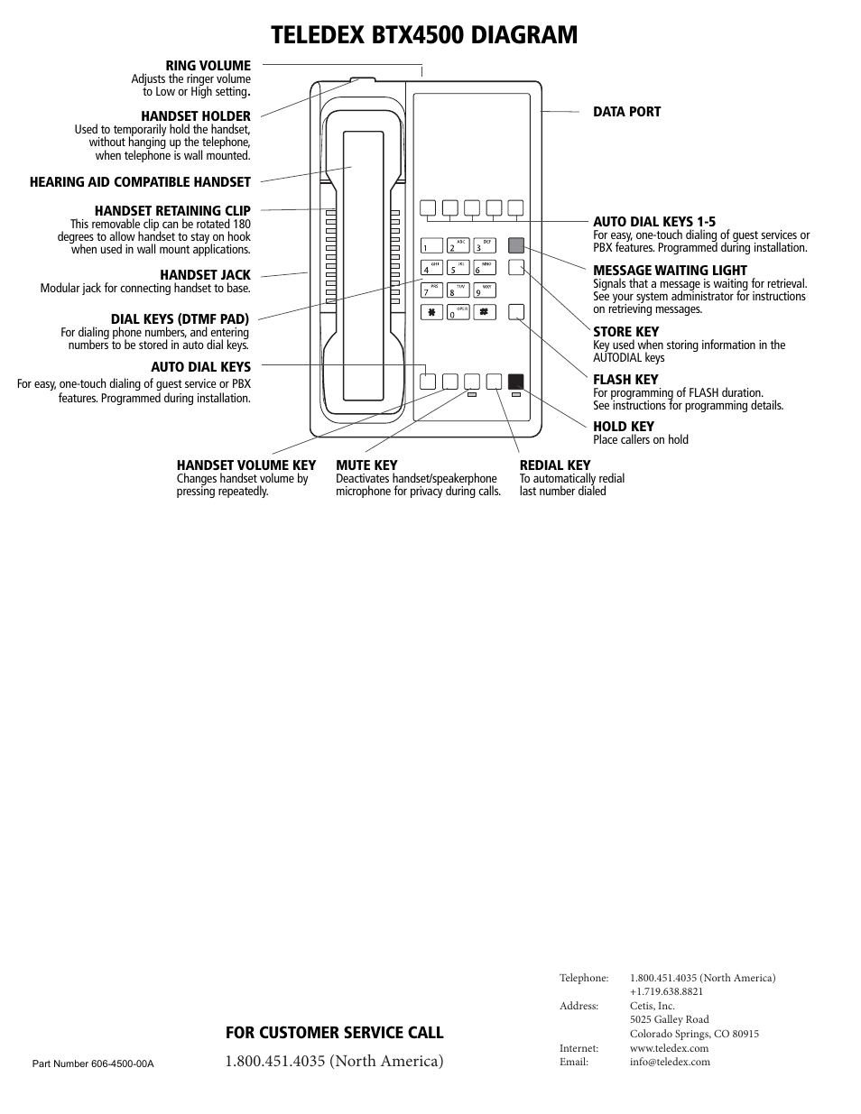 Teledex btx4500 diagram, For customer service call, 4035 (north america) | Teledex BTX Series User Manual | Page 5 / 19