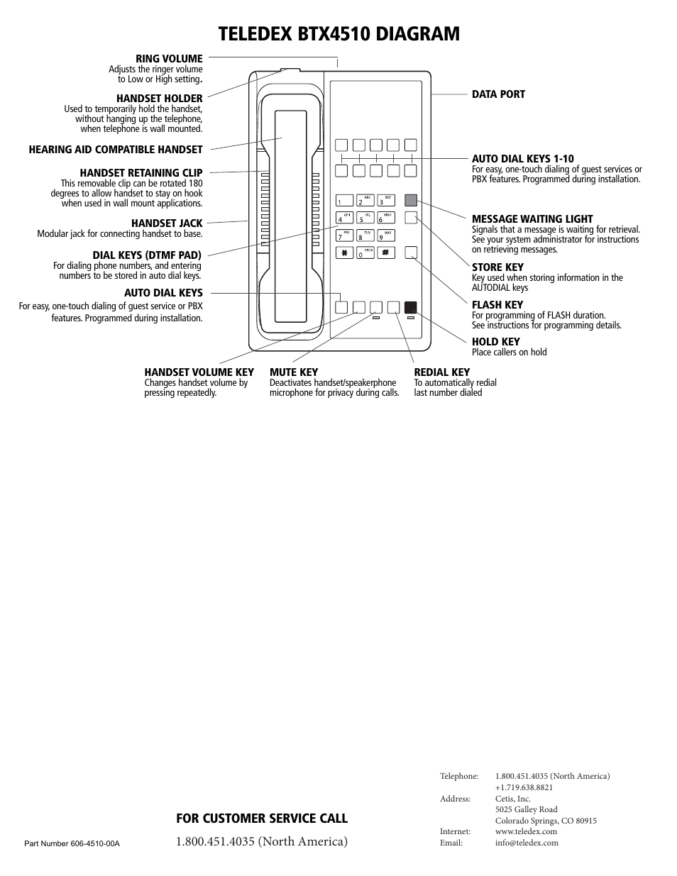 Teledex btx4510 diagram, For customer service call, 4035 (north america) | Teledex BTX Series User Manual | Page 8 / 19