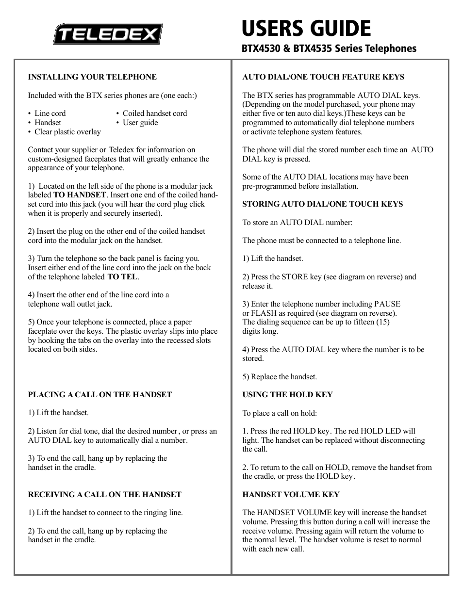 Users guide | Teledex BTX Series User Manual | Page 9 / 19