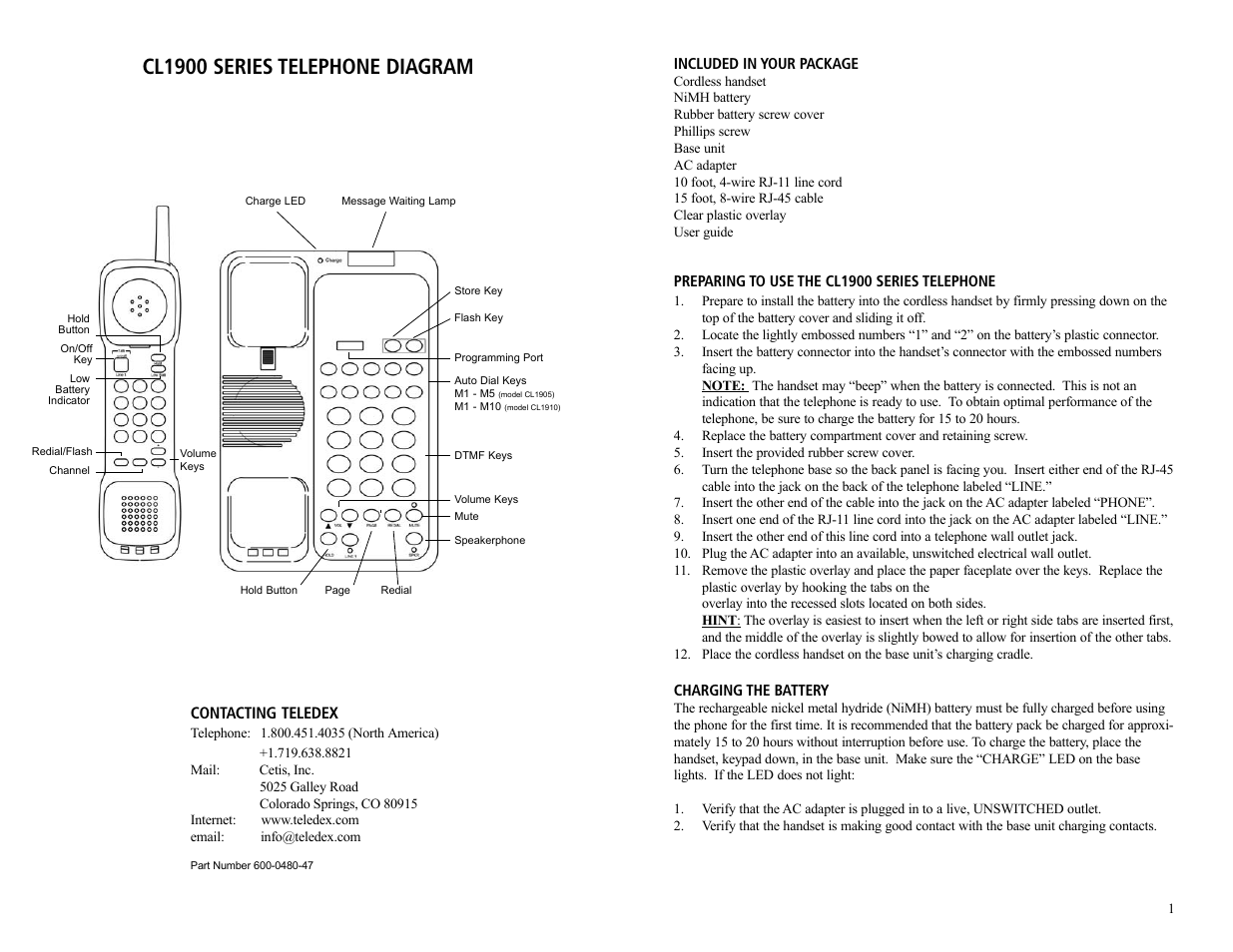 Cl1900 series telephone diagram | Teledex CL Series User Manual | Page 12 / 26