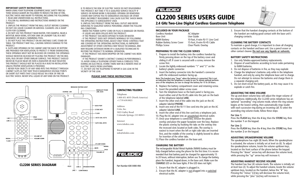 Cl2200 series users guide | Teledex CL Series User Manual | Page 20 / 26