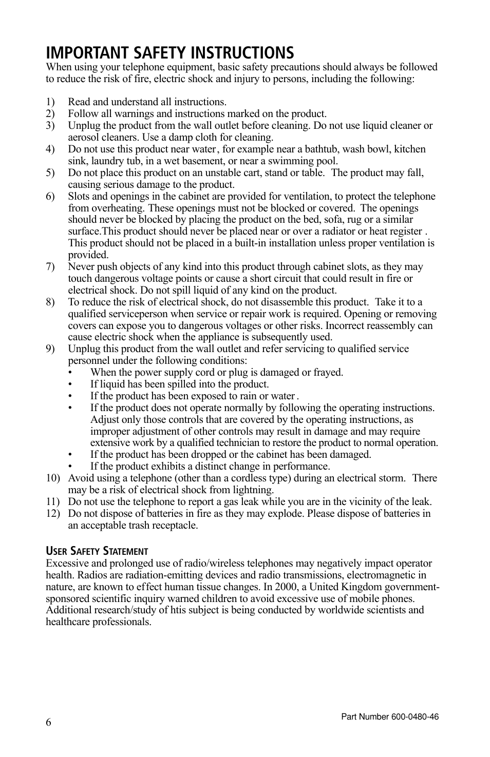 Important safety instructions | Teledex CL Series User Manual | Page 8 / 26