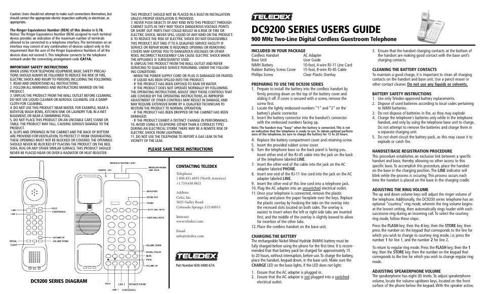 Dc9200 series users guide | Teledex DC Series User Manual | Page 3 / 4