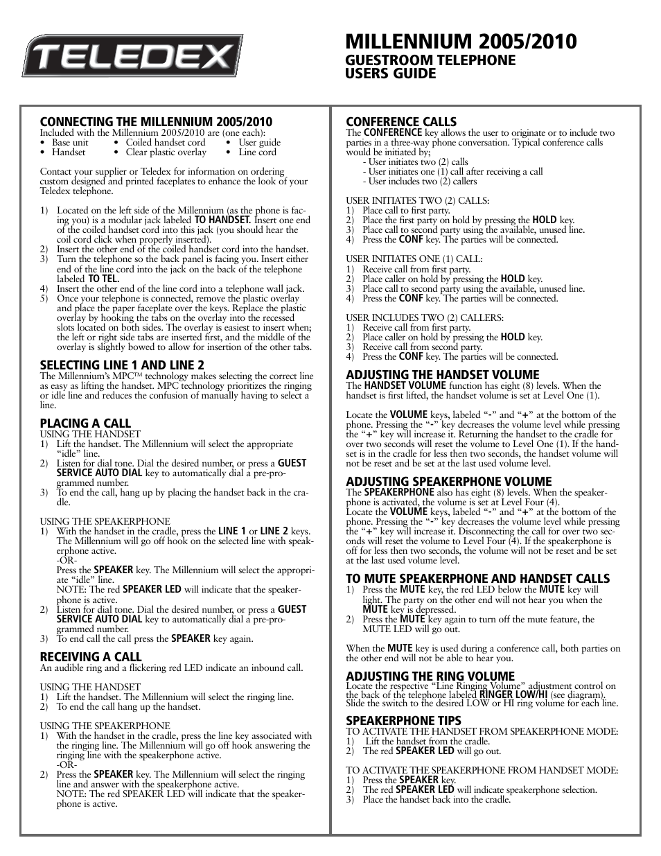 Teledex Millennium Series User Manual | 15 pages