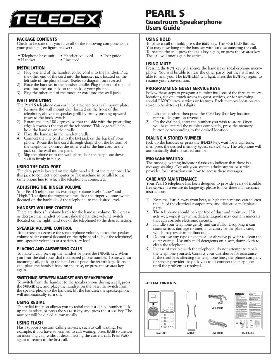 Pearl s, Guestroom speakerphone users guide | Teledex Pearl User Manual | Page 5 / 8