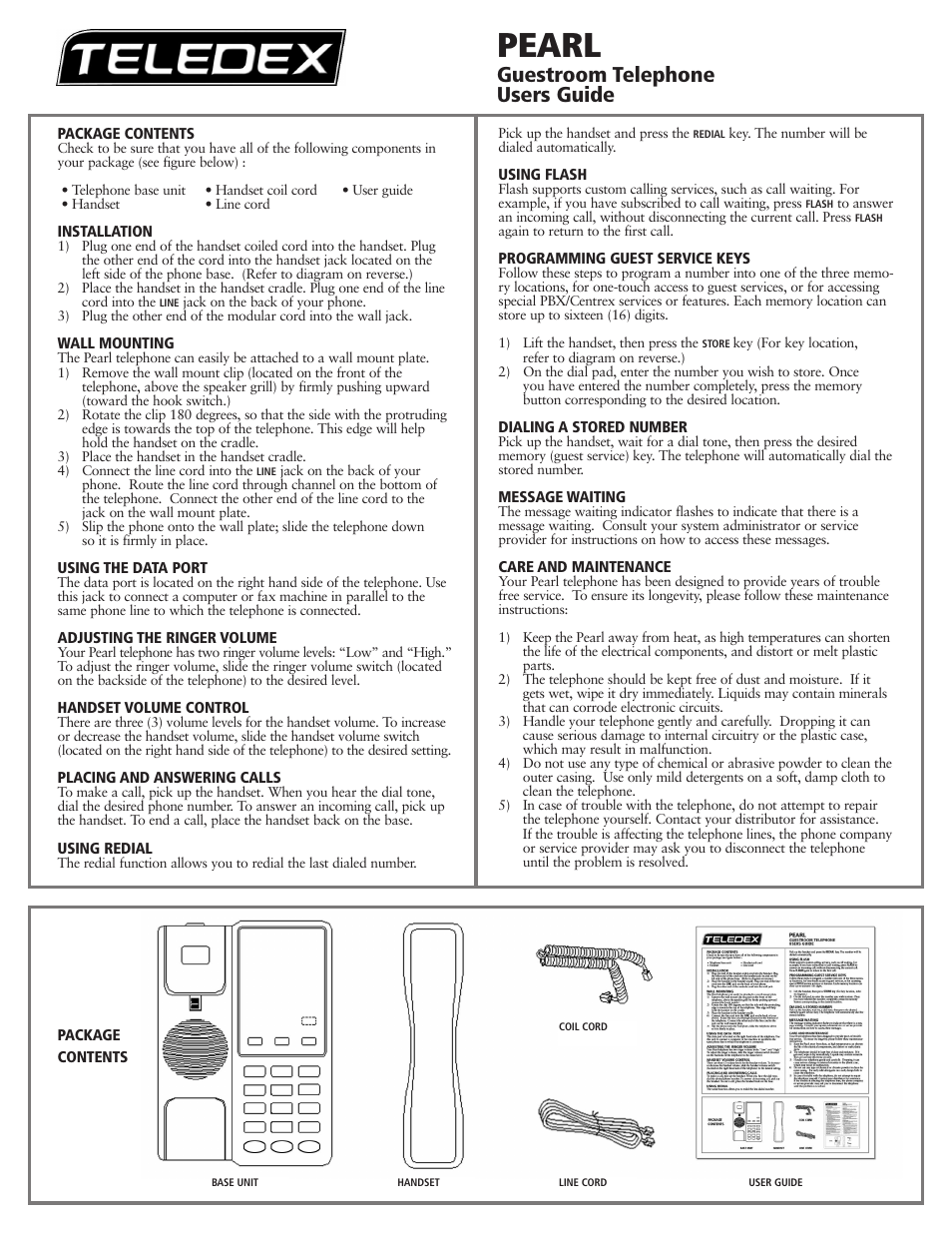 Pearl, Guestroom telephone users guide | Teledex Pearl User Manual | Page 7 / 8