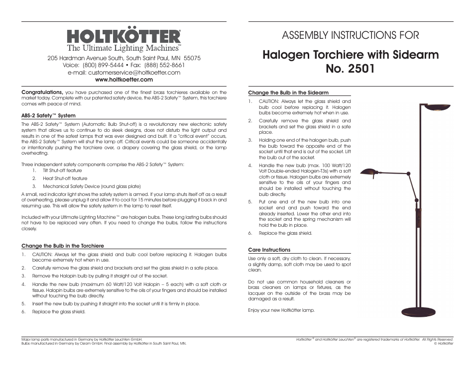 Holtkoetter 2501 User Manual | 1 page