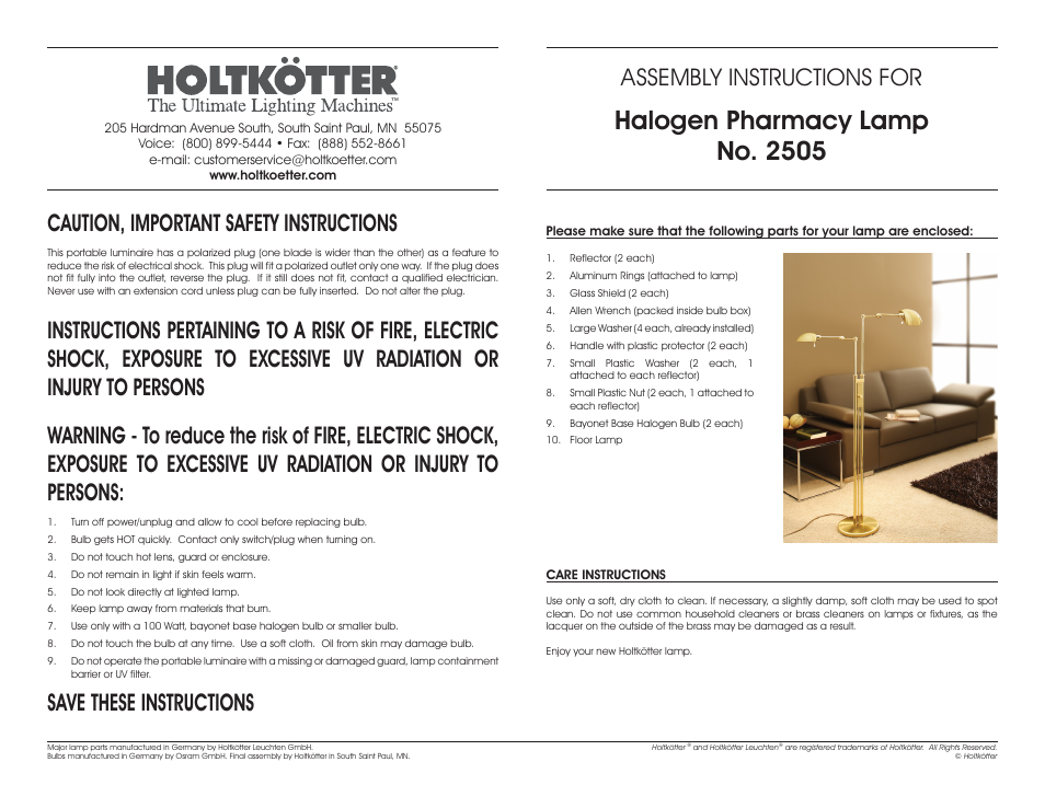 Holtkoetter 2505 User Manual | 2 pages