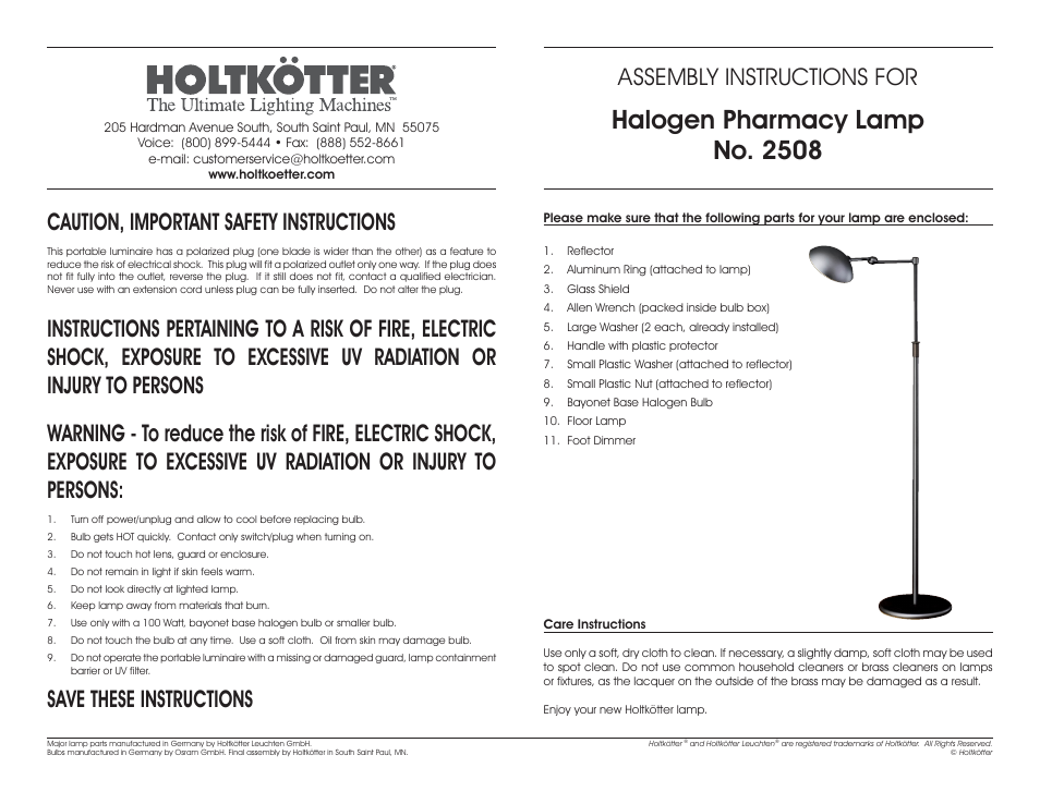 Holtkoetter 2508 User Manual | 2 pages