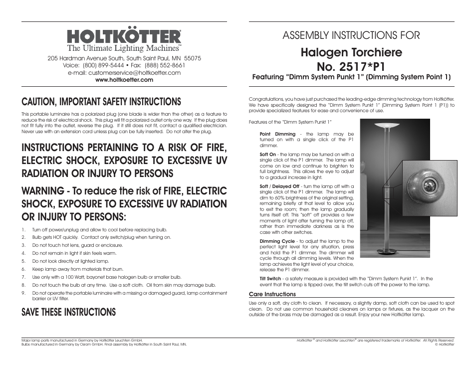 Holtkoetter 2517P1 User Manual | 2 pages