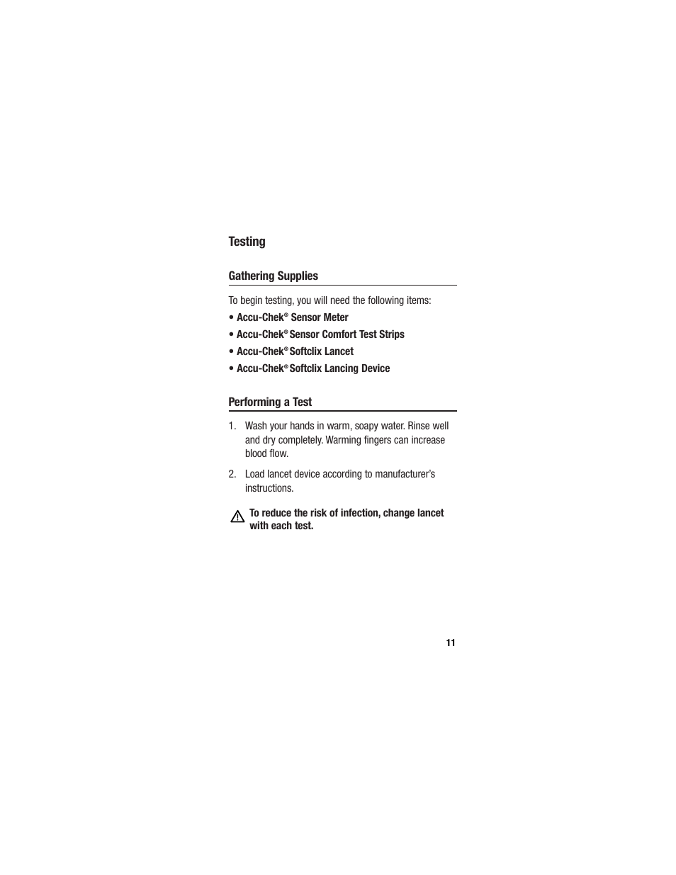 Testing | Accu-Chek Sensor User Manual | Page 21 / 63