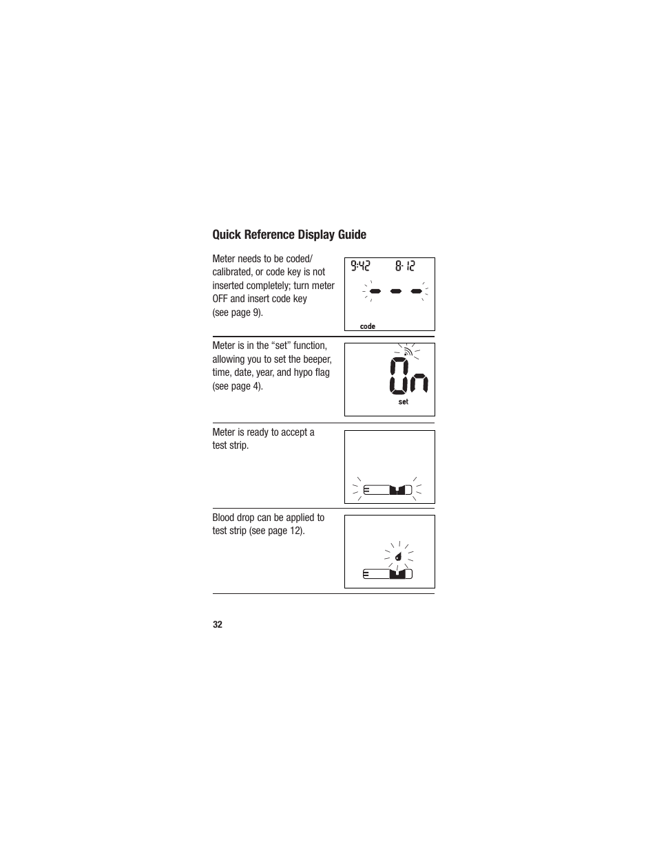 Quick reference display guide | Accu-Chek Sensor User Manual | Page 42 / 63