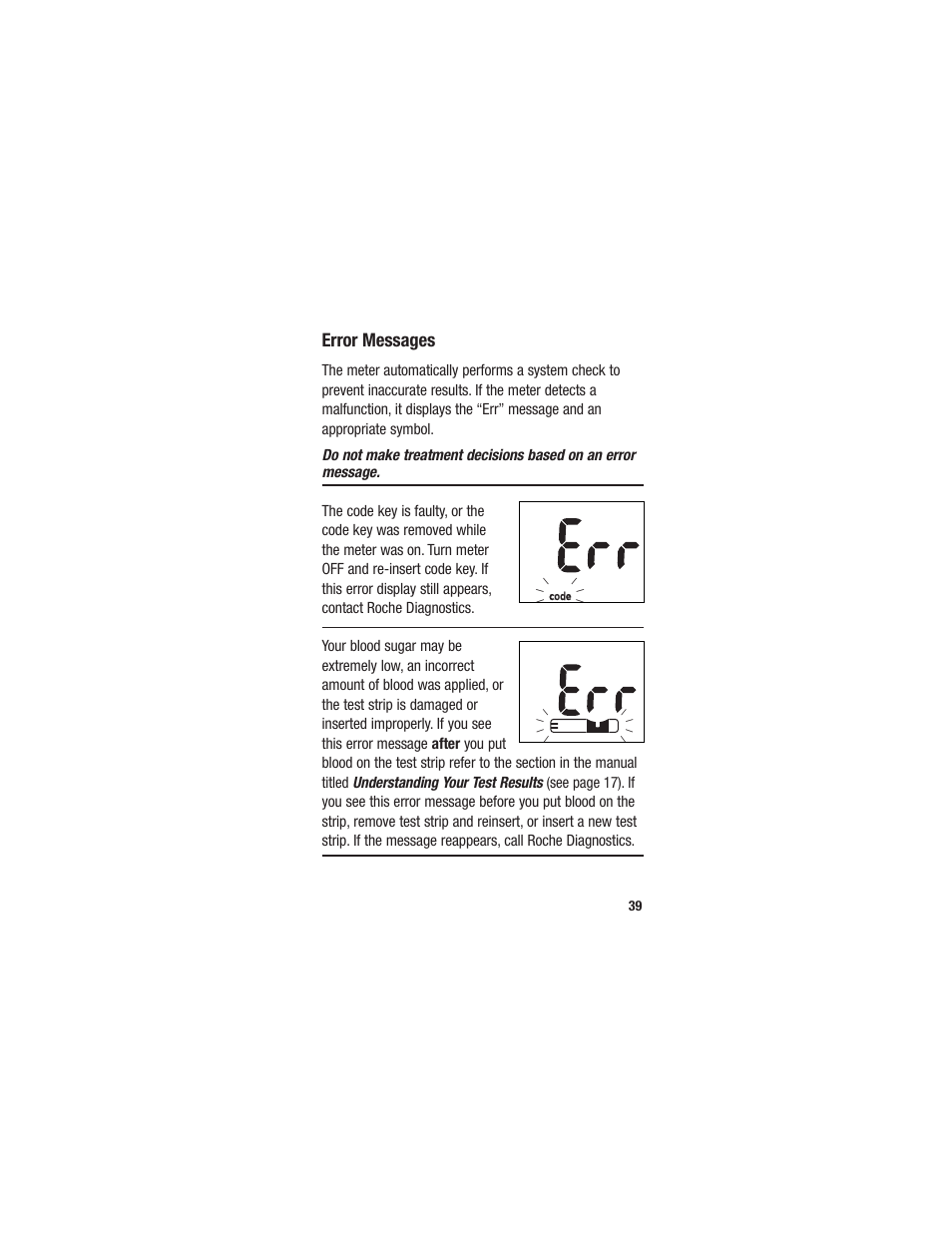 Error messages | Accu-Chek Sensor User Manual | Page 49 / 63