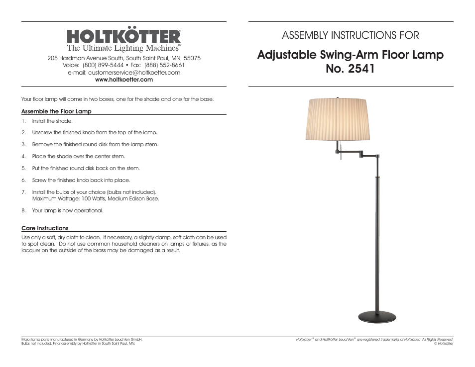 Holtkoetter 2541 User Manual | 1 page