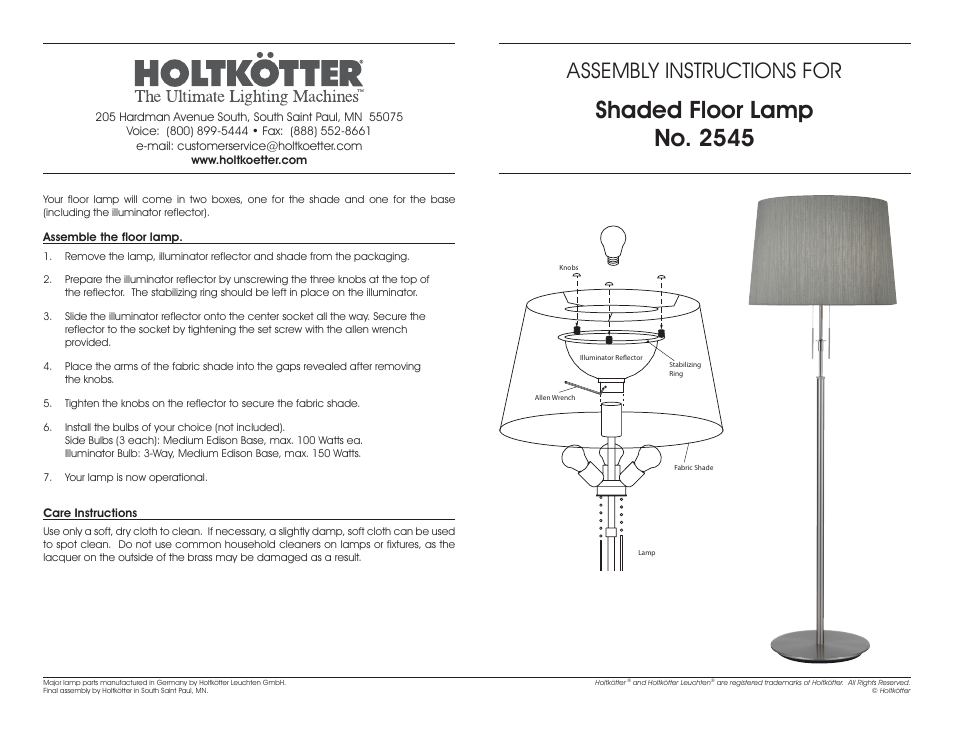 Holtkoetter 2545 User Manual | 1 page