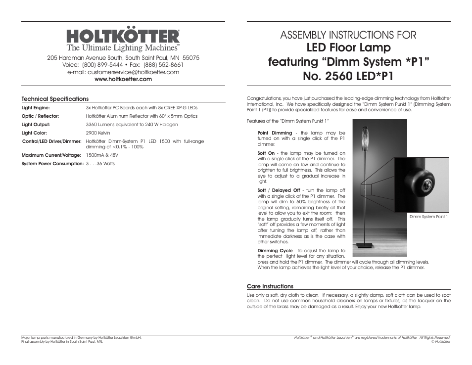 Holtkoetter 2560LEDP1 User Manual | 2 pages