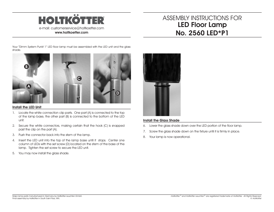 Assembly instructions for | Holtkoetter 2560LEDP1 User Manual | Page 2 / 2