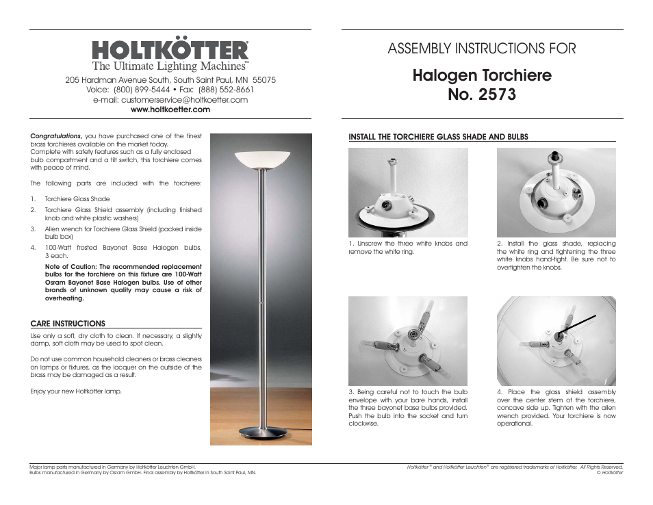 Holtkoetter 2573 User Manual | 1 page