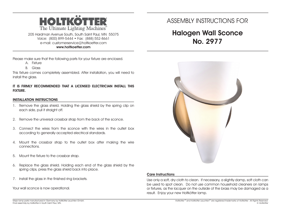 Holtkoetter 2977 User Manual | 1 page