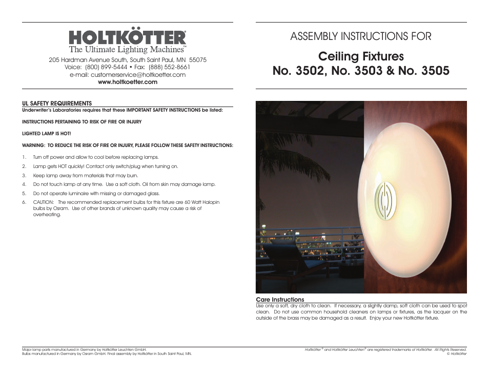 Holtkoetter 3502 User Manual | 2 pages