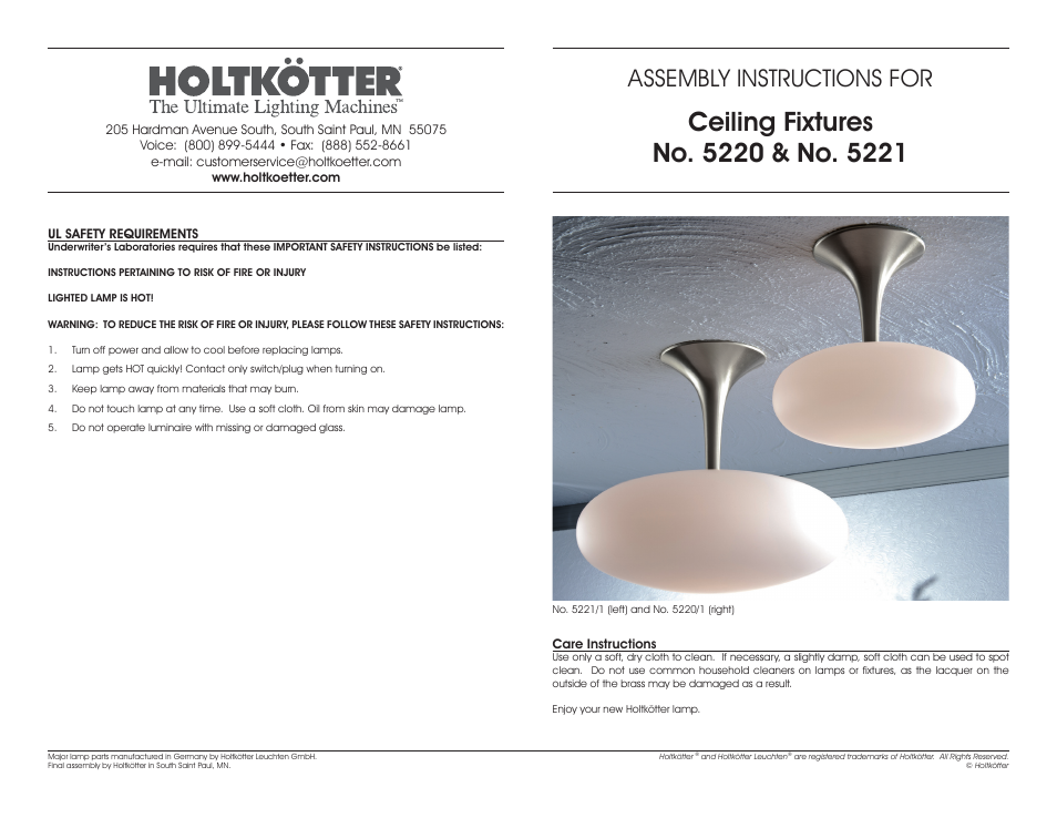 Holtkoetter 5220 User Manual | 2 pages