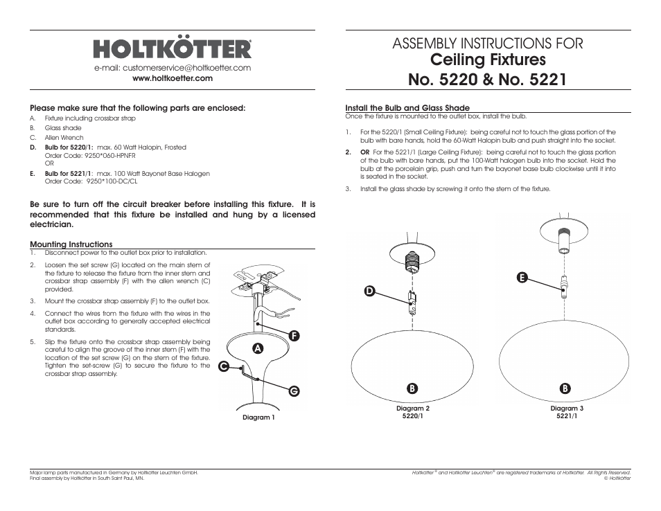 Assembly instructions for | Holtkoetter 5220 User Manual | Page 2 / 2