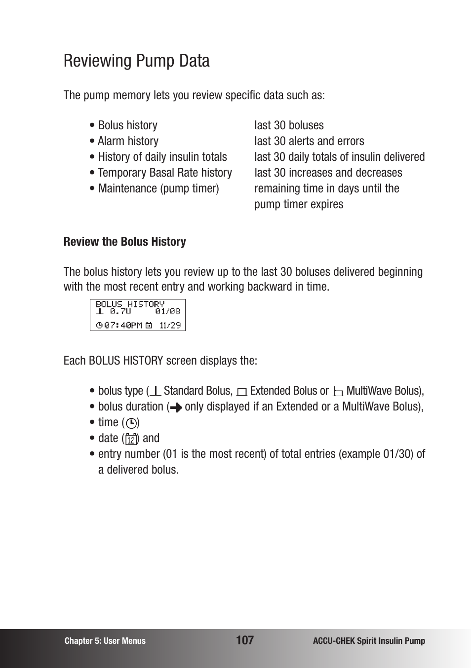 Reviewing pump data | Accu-Chek insulin pump User Manual | Page 108 / 200