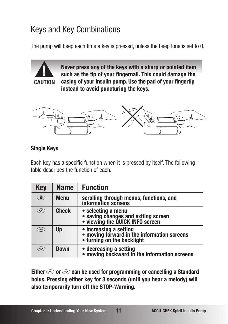 Keys and key combinations | Accu-Chek insulin pump User Manual | Page 12 / 200