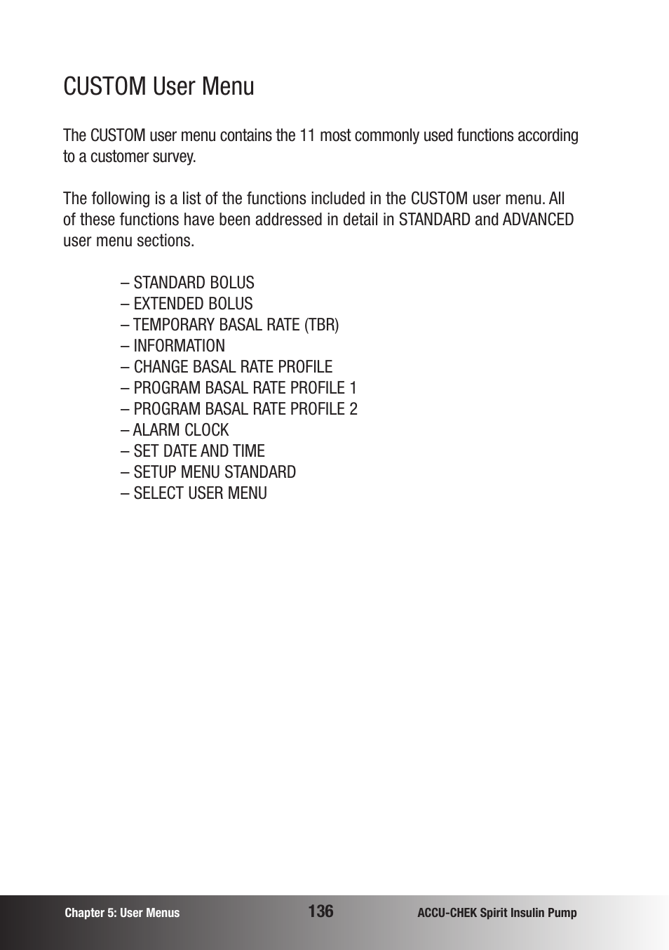 Custom user menu | Accu-Chek insulin pump User Manual | Page 137 / 200