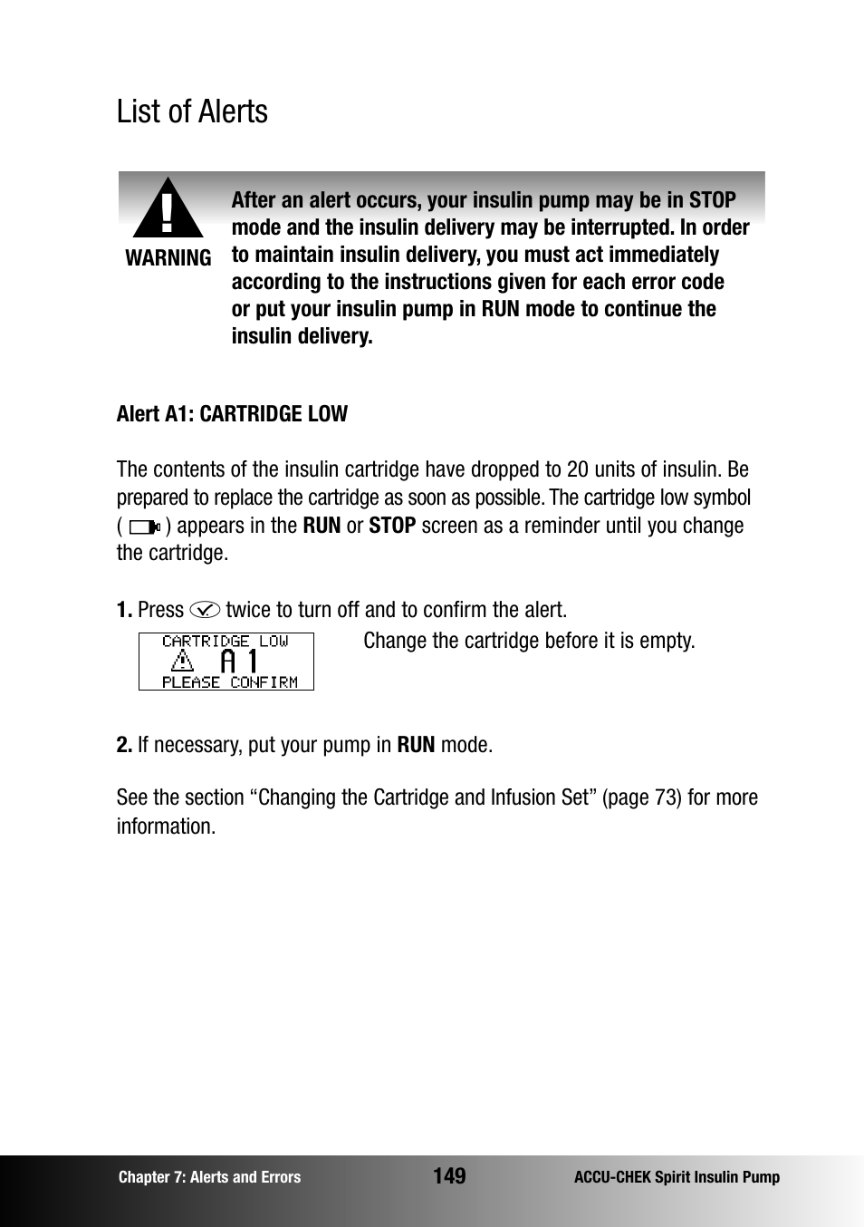 List of alerts | Accu-Chek insulin pump User Manual | Page 150 / 200