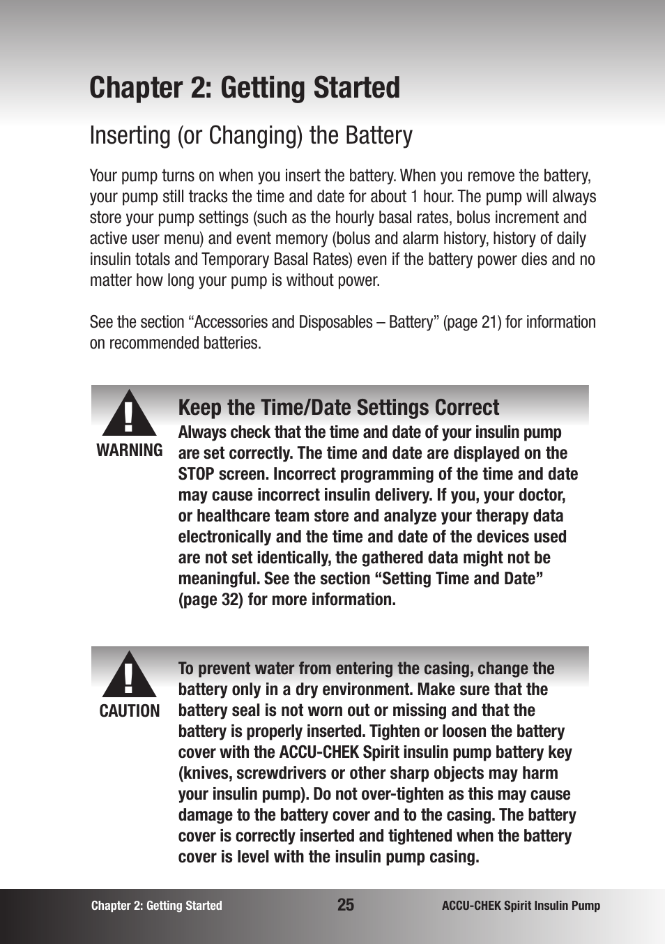 Chapter 2: getting started | Accu-Chek insulin pump User Manual | Page 26 / 200