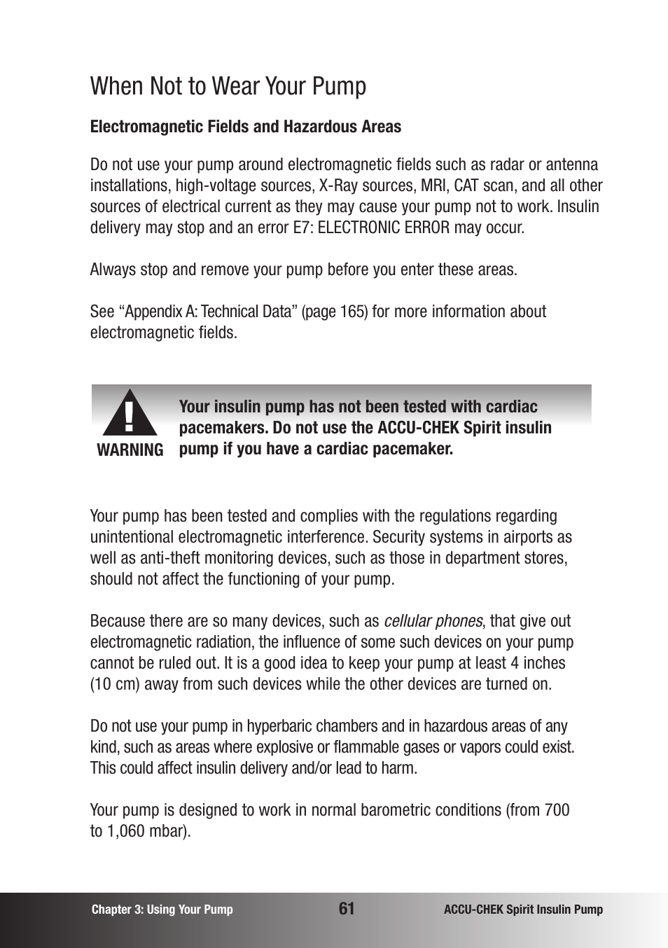 When not to wear your pump | Accu-Chek insulin pump User Manual | Page 62 / 200