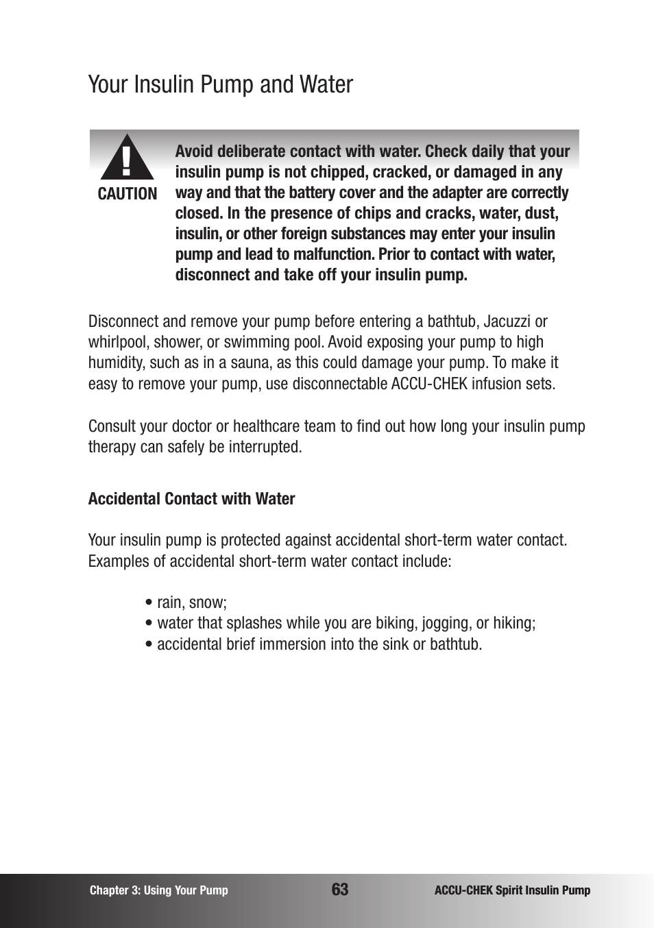 Your insulin pump and water | Accu-Chek insulin pump User Manual | Page 64 / 200