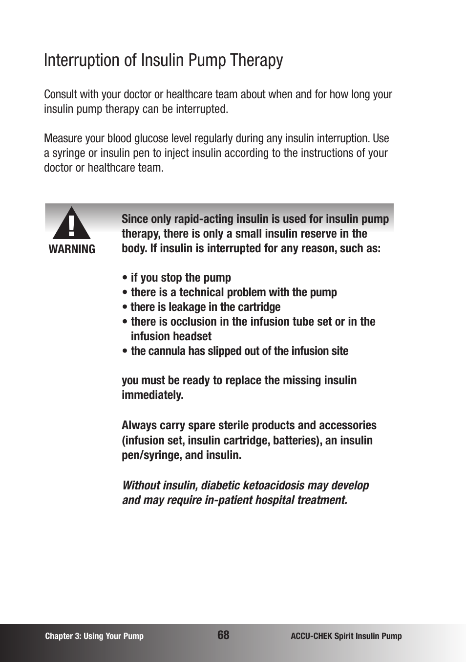 Interruption of insulin pump therapy | Accu-Chek insulin pump User Manual | Page 69 / 200