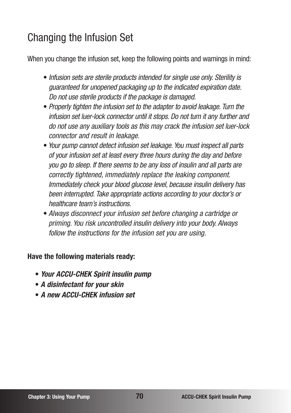 Changing the infusion set | Accu-Chek insulin pump User Manual | Page 71 / 200