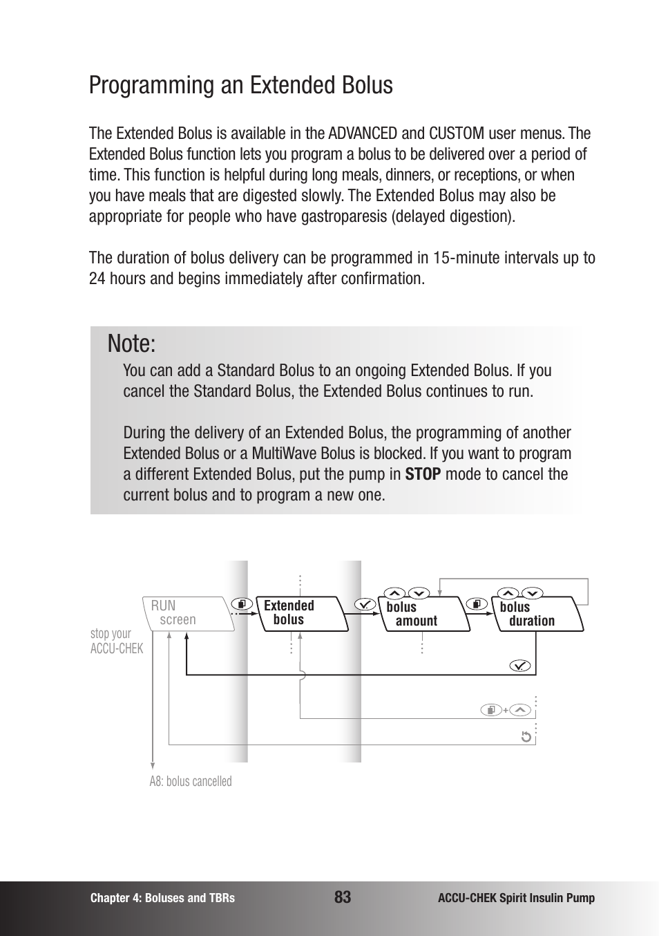 Programming an extended bolus | Accu-Chek insulin pump User Manual | Page 84 / 200