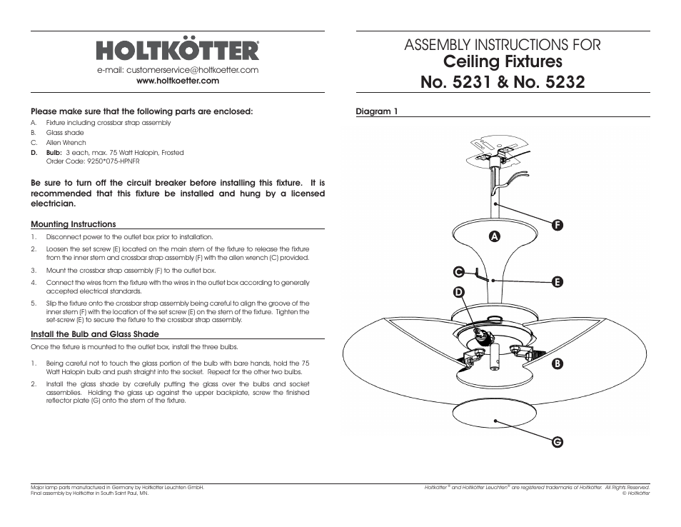 Assembly instructions for | Holtkoetter 5231 User Manual | Page 2 / 2