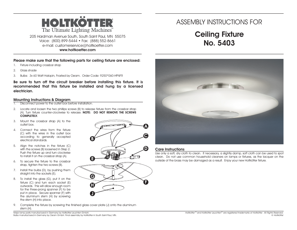 Holtkoetter 5403 User Manual | 1 page