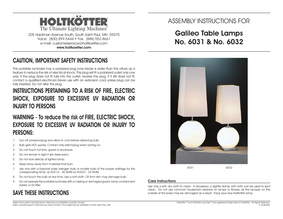 Holtkoetter 6031 User Manual | 2 pages